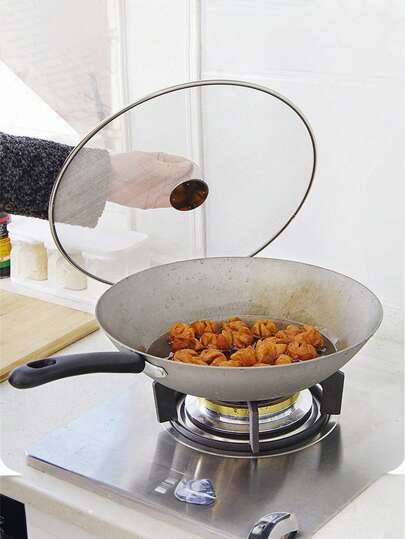 1pc Durable Stainless Steel Splatter Screen, Oil & Grease Guard, Non-Electric, Foldable Handle, Suitable For Home Frying, Cooking, Restaurants, RVs, Kitchen Accessory