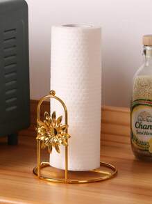 1pc Gold Metal Floral Design Freestanding Paper Towel Holder, Suitable For Rolled Paper Storage, Home Decor, Desk, Home Organization And Storage, Room Decor, Bedroom, Kitchen Accessories, Kitchen Tools, Kitchen Organization, Travel, Holiday, Tissue Box Holder, Family Gathering, Kitchen Dining Table Decor - Multicolor - View 5