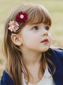 220件套女孩可爱花朵、水钻、欧根纱蝴蝶结、发圈、发夹、弹力发带、发饰套装，粉色和咖啡色调 - 彩色 - 查看 3