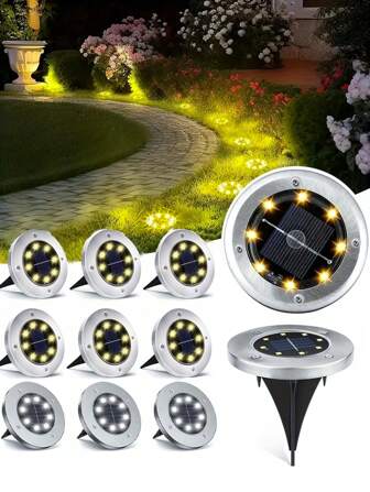 4/1 Faretto interrato solare LED, 8/12/16/20 LED, rivestimento in acciaio inossidabile, luce bianca/calda da esterno per paesaggio, design a disco rotante, adatto per giardino, prato, luci a terra, percorso, cortile, corridoio, terrazza (alimentato a energia solare)