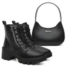 Women's Ankle Boot With Block Heel Side Zipper Special Sizes 34 To 42 - Black - View 1