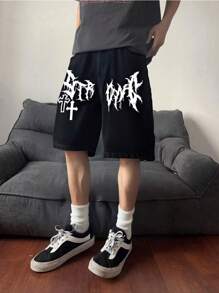 男士印花前扣口袋简约休闲牛仔短裤