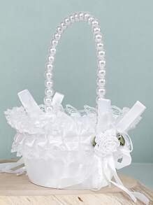 1 pieza Canasta grande para niña de las flores para bodas, canasta de boda de hadas, canasta de pétalos de marfil, confeti, dulces, suministros para fiestas, canasta de frutas, decoración del hogar, regalos, decoraciones de cumpleaños, decoraciones de fiesta, decoraciones de despedida de soltera, verano, playa, regreso a la escuela, suministros escolares, decoración de habitación