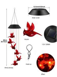 1Pc Color Changing Solar Power Wind Chime Spiral Spinner Wind Mobile Portable Waterproof Outdoor Decorative Romantic Wind Bell Light For Patio Yard Garden Home (Crystal Ball, Cardinals, Dragonflies, Butterflies, Hummingbirds.)