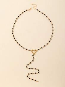 1pc Minimalist Retro Heart Shaped Long Necklace, Sexy Y-Shaped Body Chain Jewelry, Party & Gift - Black - View 5