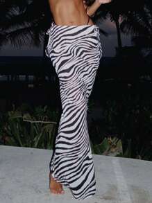Women Y2k Mesh Sheer Maxi Skirt Vinatge Long Skirt Casual Graphic Floral Leopard Zebra Print Tie Up Low Rise Bodycon Skirt Summer Beach Vacation Fishtail Skirt Swimsuit Cover Ups Club Streetwear Beach Outfit - 白色 - 查看 3