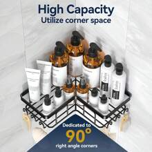 淋浴架，3 件装淋浴收纳架（带肥皂架），转角淋浴架（带 8 个挂钩），壁挂式淋浴架（适用于浴室、厨房、台面）家居浴室装饰浴室收纳架夏季返校 - 黑色 - 查看 3