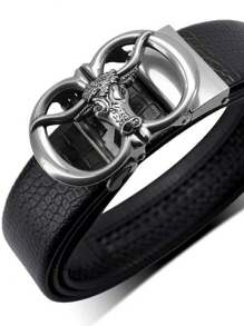 1pc Men's Vintage Sheep Head Pattern Luxury Automatic Buckle Belt, Adjustable Length, Suitable For Middle-Aged And Young Men, Fashion Accessory For Formal And Casual Occasions, Excellent Gift For Thanksgiving, Christmas, Father's Day