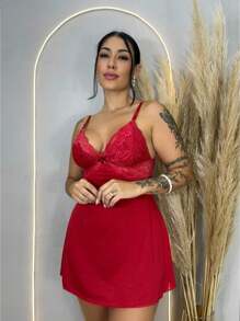 Sexy Lace Nightdress Backless Pajamas Comfortable Sensual Elegant Night - Đỏ - Xem 2