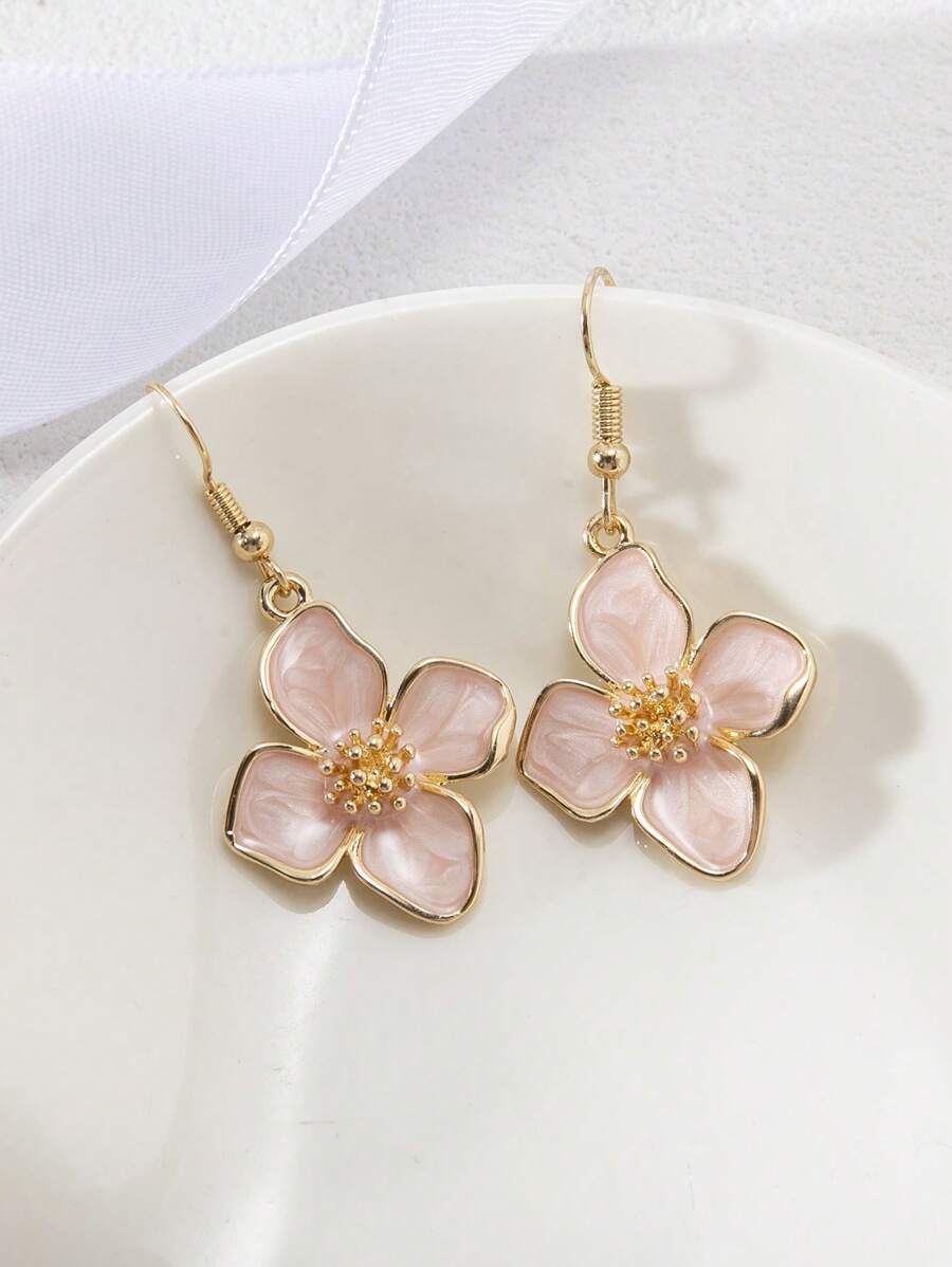 1 对时尚、优雅、奢华、甜美、简约、多功能珐琅 4 瓣、5 叶、6 叶、雏菊花卉耳环，粉色、白色、洋红色、橙色、紫色、红色、绿色，适合春夏季日常和节日穿着 - 粉色 - 查看 1