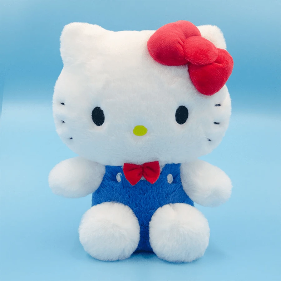 Miniso Juguete de edición especial del 50.º aniversario de Sanrio Hello Kitty, mono azul con lazo rojo, 23 x 18 cm (1 unidad) - Multicolor - Ver 1