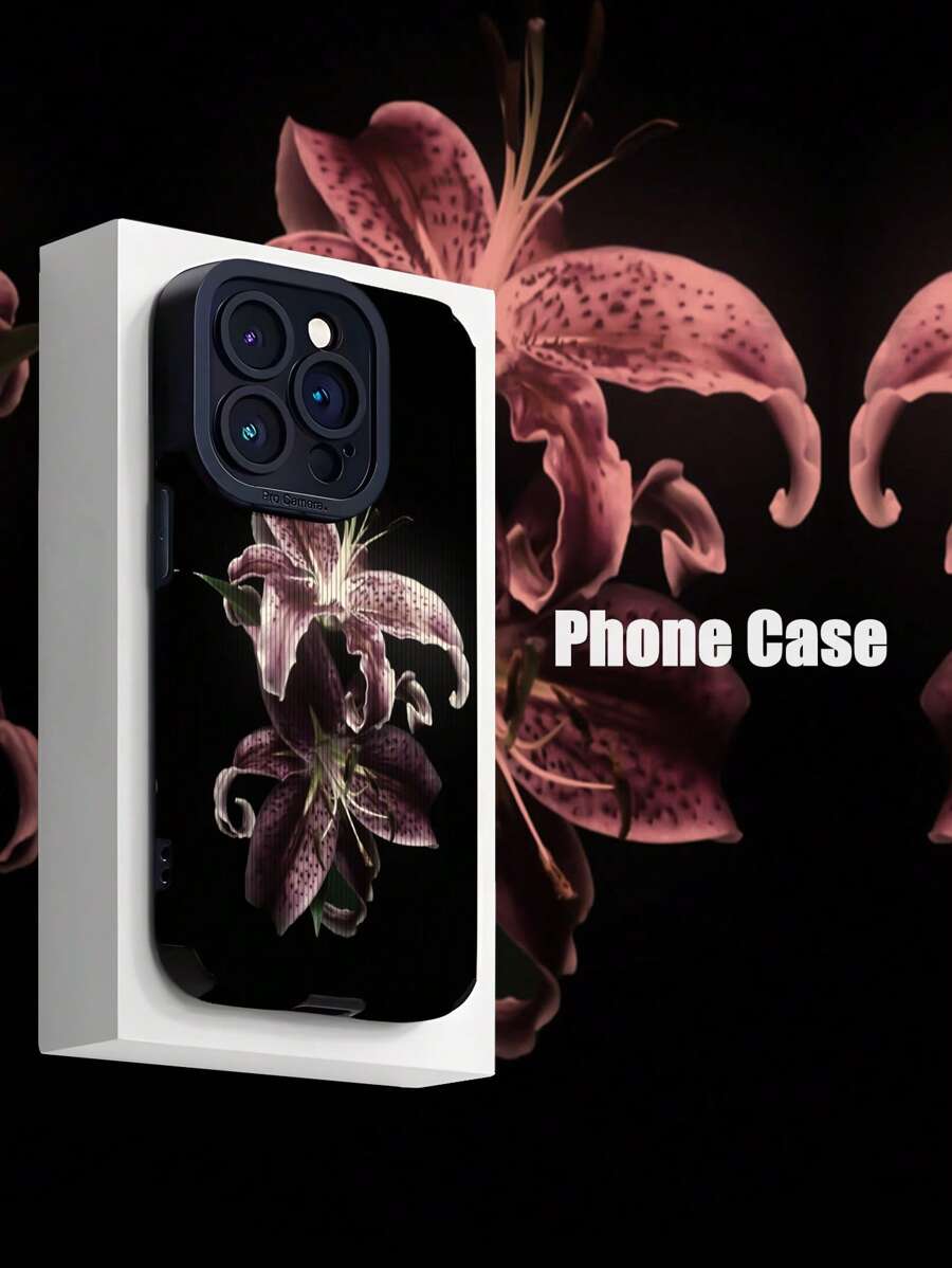 1pc Vintage Lily Floral Vertical Stripe Faux Leather Protective Phone Case Compatible With Apple & Models Waterproof Shockproof Anti-Fall Scratch Resistant - Multicolor - View 1