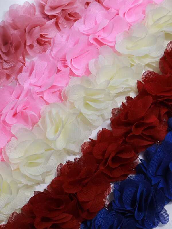 1 pieza de material de chifón con borde de encaje de tela no tejida, decoración de flores 3D para manualidades de ropa y accesorios DIY