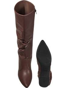 GiGiL Women's Long Boot Wrinkled Slouch Block Heel Pointed Toe Comfortable Elegant Classic Casual - Óxido marrón - Ver 5