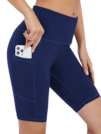 女式加大码高腰压缩短裤，修身瑜伽短裤，带口袋，收腹，适合健身、跑步、春夏季