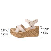Women's Beige Wedge Heel Sandals, Strap Design, Lightweight & Comfortable High Heel Sandals, Fashion Thick-Sole Beach Sandals For Summer