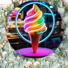1pc, 8"X8", Vibrant Rainbow Ice Cream Neon Sign Metal Wall Decor, Rust-Proof & Waterproof - Ideal For Home, Bar, Cafe, Garden Indoor/Outdoor Decoration - Perfect Gift For Art Lover, Suitable For Room Decor, Random Hole Style