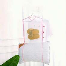 1pc Polyester Pillow And Toy Hanging Dry Bag, Wall Mounted Foldable Mesh Drying Rack, Windproof Design, Laundry Net Bag, Suitable For Household Use