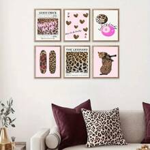 6 件套粉色豹纹墙饰套装、豹纹 8 球海报、豹纹幸运图案、猎豹卧室宿舍墙面装饰、豹纹定义图案、无框 - 彩色 - 查看 11