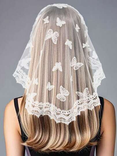 حجاب عروس قصير بنمط الفراشة، قبعة دانتيل أبيض عتيق، حجاب طبقة واحدة لرأس الكنيسة، ملابس خريفية للنساء