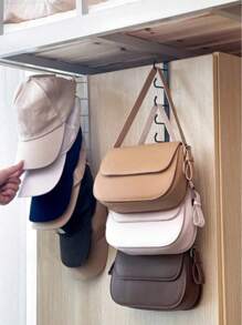 1PC/2pcs Wall Mounted Hat Rack, Iron Storage Hook With 6 Hooks, Portable Multifunctional Storage Hook, Door Mounted Hat Rack, Wardrobe Cabinet Organizer, Suitable For Various Types And Sizes Of Hats - Multicolor - View 11