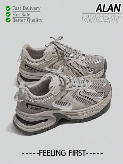 [Entrega rápida][Serie de zapatillas urbanas]Zapatillas de verano para mujer, superficie de malla transpirable y fresca, nueva suela gruesa 2025, zapatos grises para mujer de moda y cómodos, zapatos suaves que se pueden combinar con varios pantalones y ropa, zapatos deportivos para exteriores