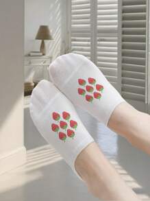 1/3/5/10 Pairs Of Women's Fringed Short Socks, Boat Socks, Strawberry Patterned White Socks, White Socks, Cute Girl Socks, Suitable For Various Daily Wear Such As Vacation, Sports, Leisure, Business, Outdoor Travel, Etc. Short Socks - Multicolor - View 6