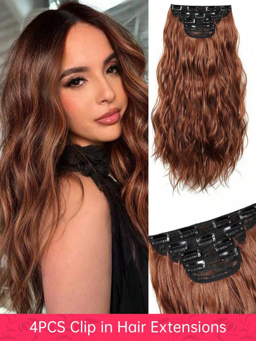 Clip In Hair Extensions,22 Inch Orange Brown Hair Extensions 4PCS/Set Curly Hair Extension Soft And Natural Hair Extensions For Women,Heat Resistant Synthetic Hairpiece