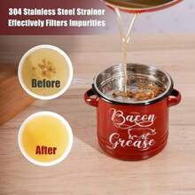 46 OZ Bacon Grease Container With Strainer - 1.3L Large Capacity, With Silicone Spatula, Enamel Bacon Grease Keeper For Bacon Drippings,Kitchen Accessories. Farmhouse Red Kitchen Decor, Dishwasher Safe Sold By Pure Leaf Home.The Perfect Way To Show Your Love This Mother's Day! - 紅色 - 查看 3