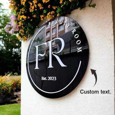 1 pieza Placa de señalización de acrílico personalizable, 1 pieza Placa de señalización de acrílico mate negro y blanco personalizable, Señal de entrada montada en la pared, Para uso comercial, Texto y logotipo personalizables