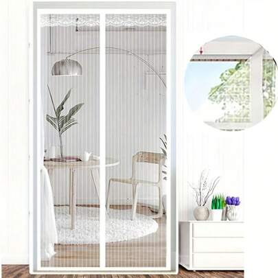 AIYYIPA 1 rèm cửa từ tính sọc trắng có viền thêu ren, thiết kế sọc dọc, vách ngăn phòng chống côn trùng đa chức năng cho phòng khách, phòng ngủ, bếp, rèm cửa bằng polyester tự dính và có thể giặt được