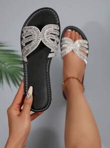 Sandalias planas informales para mujer, abiertas de punta redonda, antideslizantes, tipo chanclas, para usarlas en la playa o exteriores