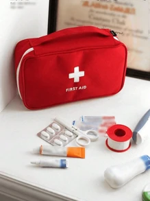 1 pieza Botiquín de primeros auxilios de viaje portátil, bolsa resistente al agua con parche bordado de cruz para almacenamiento de emergencias médicas, bolsa de medicamentos