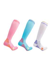 3 Pairs Women's Sports Running Compression Socks, Nylon Quick Dry Breathable Marathon Leg Support Socks - Multicolor - View 9