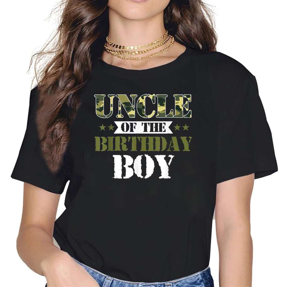 100% Cotton Mens Uncle Of The Birthday Boy Shirt Daddy Camo Green Army Party T-Shirt - Black - View 1