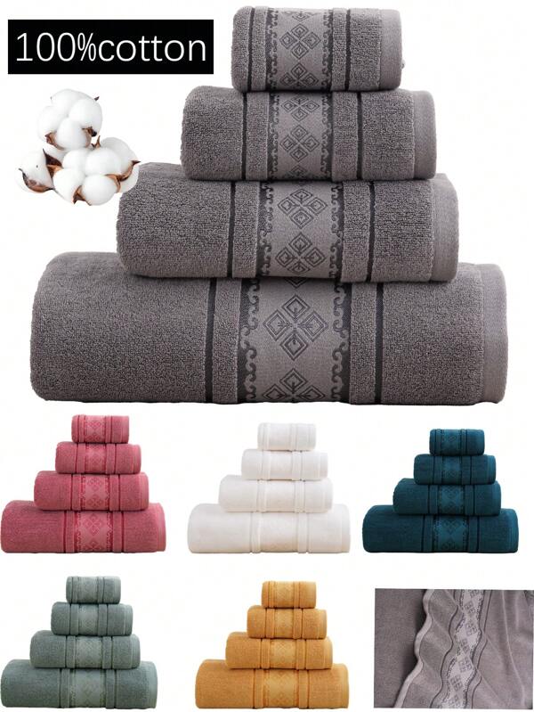 QIBHI 1pc 100% Cotton Plain Satin Trim Hand Towel/Face Towel/Bath Towel, Absorbent & Soft Guest Towel, Elegant Style Bathroom Decor, High Quality Cotton Fall Decor Back To School For Beauty Salon Home Bathroom