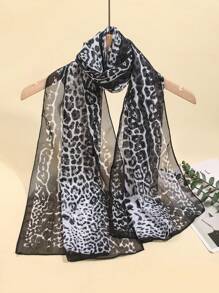 1pc Women's New Lightweight Chiffon Leopard Print Scarf, Shawl, Abaya, Small Scarf, Silk Scarf, Sun Protection Scarf, Suitable For Everyday Use, Spring/Summer - Multicolor - View 1