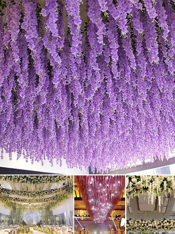 10/30Pcs Purple Rattan Artificial Flowers, Fake Rattan Garland, Hanging Rattan, Suitable For Bedroom, Wedding, Home, Party, Wall, Garden Decoration