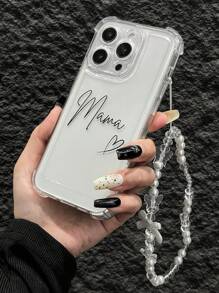 1 pieza Funda de teléfono transparente a prueba de golpes con estampado de corazón con línea de letras de bloque de color patrón único MAMA, con pulsera a juego, apta para uso personal o como regalo, compatible con Apple compatible con iPhone 11/12/13/14/15/16/16PRO/16PROMAX, Galaxy A05/A15/A25/A35/A53/A54/A55/S23/S24