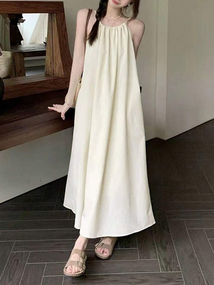 新款法式宽松吊带背心连衣裙，修身休闲连衣裙