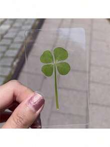 Lucky Four-Leaf Clover Postcard - Natural Transparent Wishing Card, Ideal Choice For Bookmark And Decoration, Perfect Holiday Gift, Genuine Wild Four-Leaf Clover, Natural Dried Grass, Distinctive Four-Leaf Clover Shapes