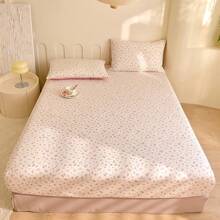 1pc 100% Cotton Ditsy Floral Fitted Sheet (Pillow Case Not Included), Suitable For All Seasons, Soft & Comfortable