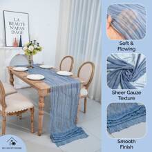 Juego de 6 caminos de mesa de gasa azul grisácea, decoración de mesa romántica de estilo campestre bohemio - para bodas, fiestas, cumpleaños, despedidas de soltera, compromisos, decoración del hogar