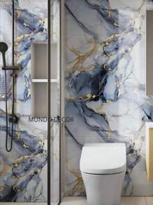 Kitchen Wallpaper Stickers Blue Marble 5 Meter X 60 Cm Water/Oil Resistant Washable Material - 霧霾藍 - 查看 3