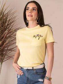 Playera para Mujer Manga Corta Color Amarillo cuello redondo - Amarillo - Ver 3