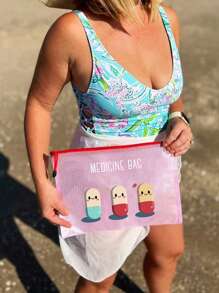 A4尺寸透明防水尼龙网眼药丸主题沙滩包，轻便，可爱药丸图案设计，耐用，是送给医务人员的理想礼物