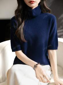 Hauts en 100% laine mérinos pour femmes, hauts d'été mignons, chandail sans couture élégant et décontracté, pull col roulé pour femmes, pull court à manches courtes pour le printemps et l'été, nouveau t-shirt en laine pour l'automne et l'hiver