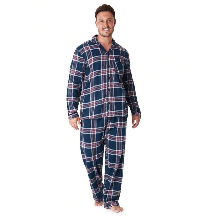 City Comfort Pyjama Set Cotton MenNightwear Check Plaid Loungewear Traditional Flannel PJ Gift - Multicolor - View 1
