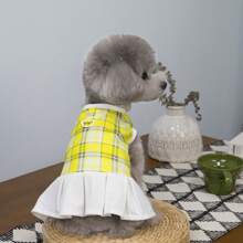 Spring/Summer New Lace Skirt, 25 Plaid Skirt, Pet Dress, Cat Princess Dress, Doll Dress, New Spring/Summer Versatile Striped Dress, Dog Clothes, Teddy Outfit, Fashionable Princess Dress, Leash Buckle Printed Princess Dress, Small Animal European And American Hot-Selling Casual Dress - Yellow - View 9