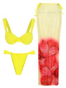 3pcs/Set Elegant & Sexy Printed Women's Bikini Set, Random Print, Not Positioned Print